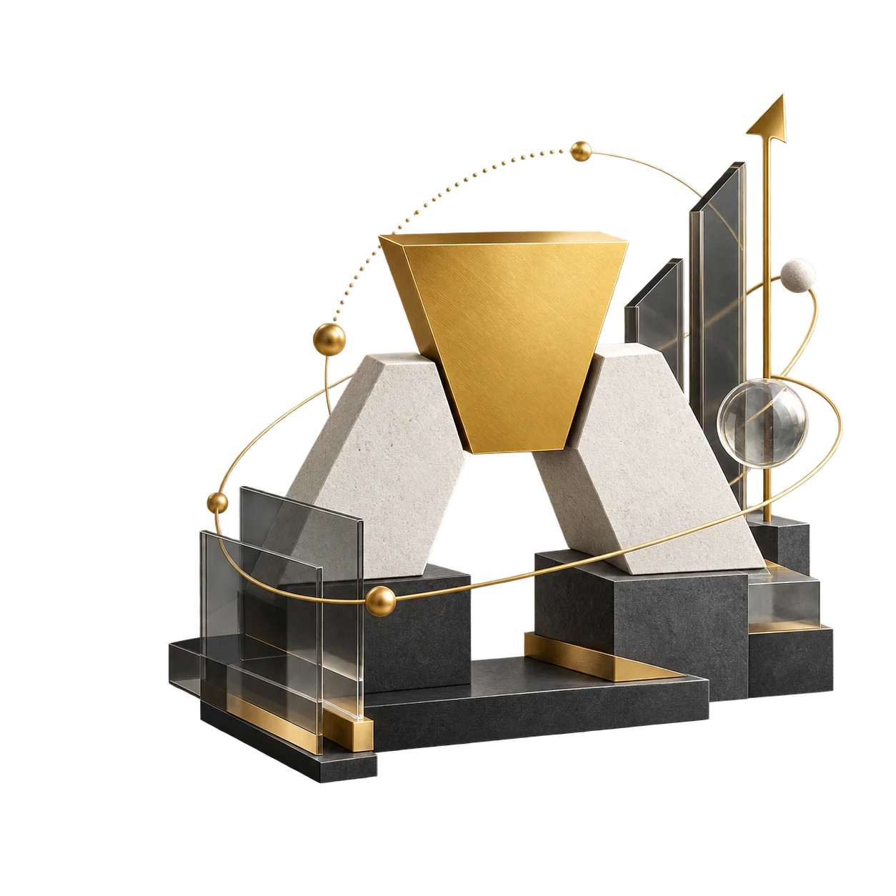 Abstract architectural keystone system representing connected marketing operations